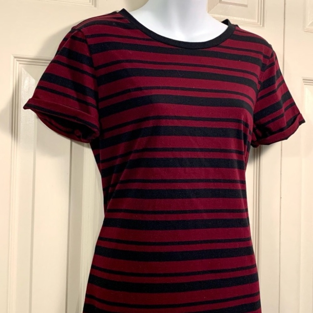 ♥️ 🕶 Striped Burgundy Shirt Dress - Picture 2 of 16